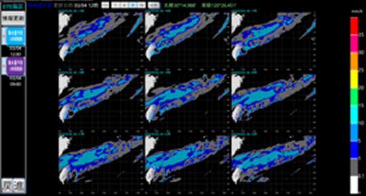 降水量予測図（図は、 1時間積算）